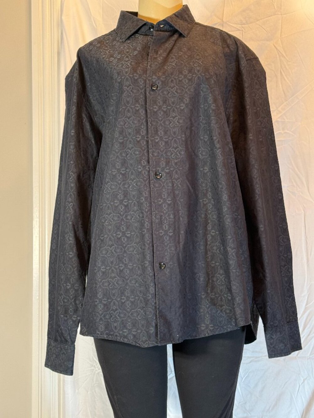 Tasso Elba Black Cross pattern button down Dress shirt Men's XL 17/17.5" Neck